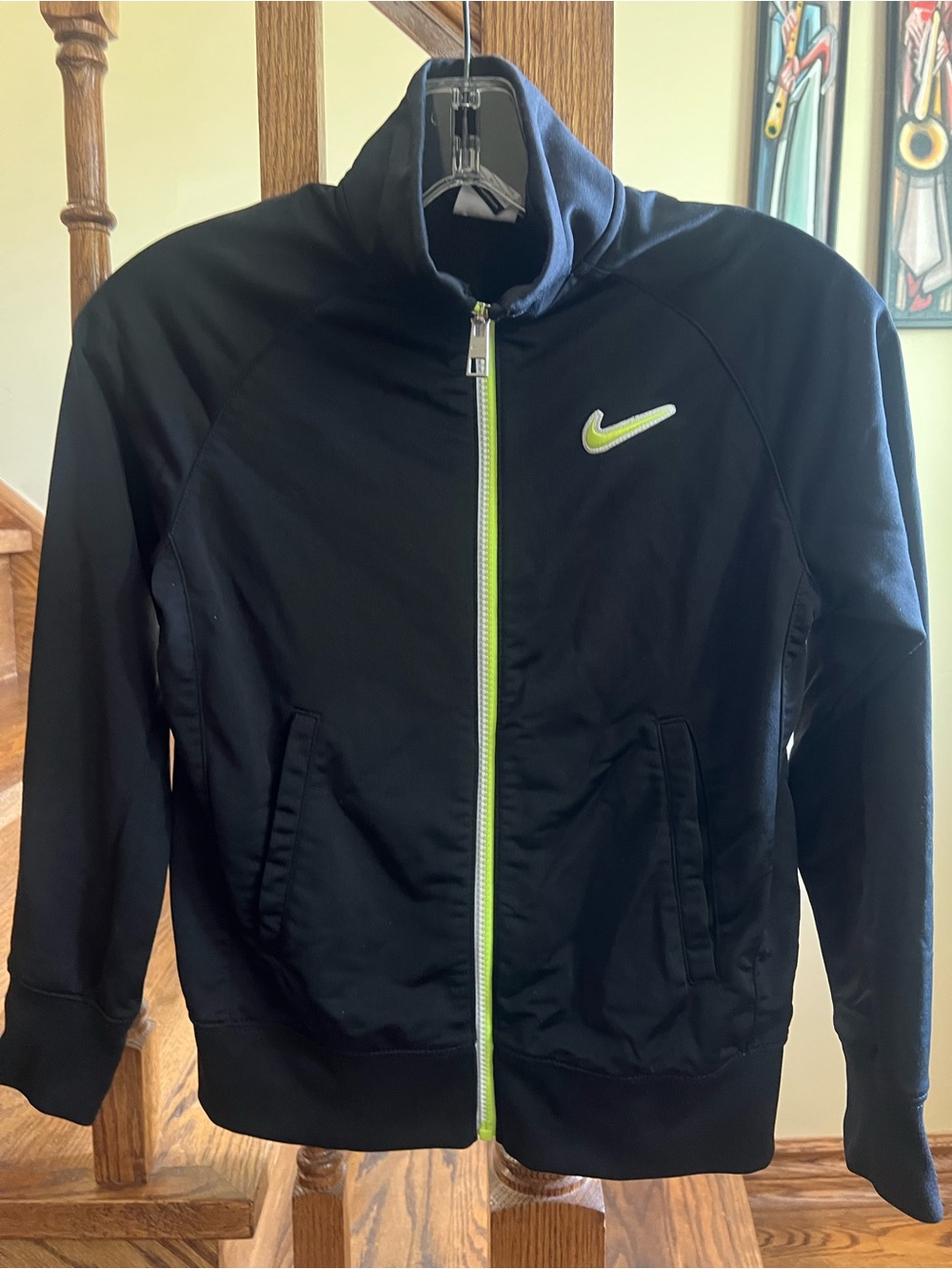 Nike Black Track Jacket with Lime Green Accents. Size M